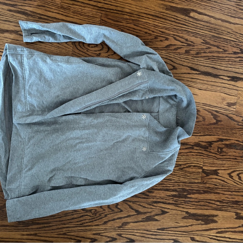 Longer Grey Lululemon Sweatshirt with button closure at the top